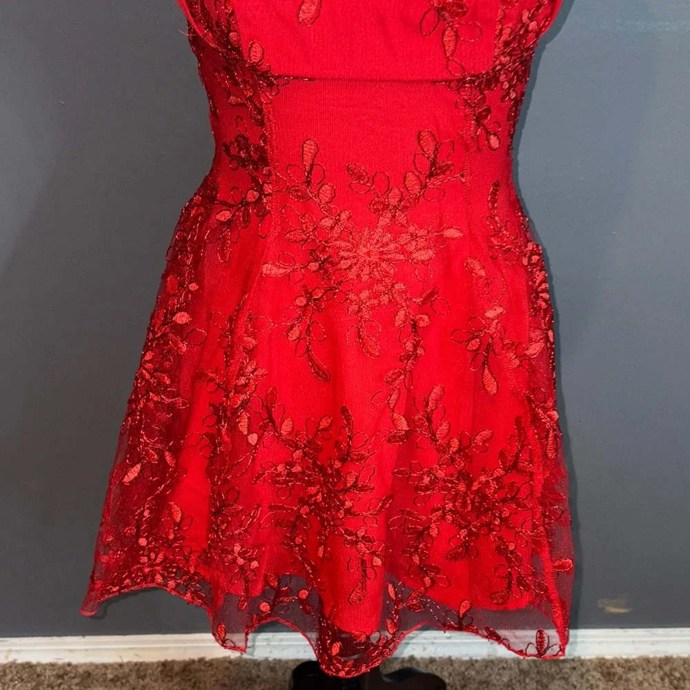 Lucy in the Sky Red Floral Fit & Flare Mini Dress Embroidered Size S - Picture 5 of 11